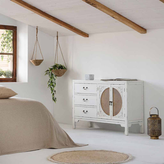 APARADOR ALIKA DE MADERA Y RATÁN CON 3 CAJONES Y 2 PUERTAS BLANCO image 0