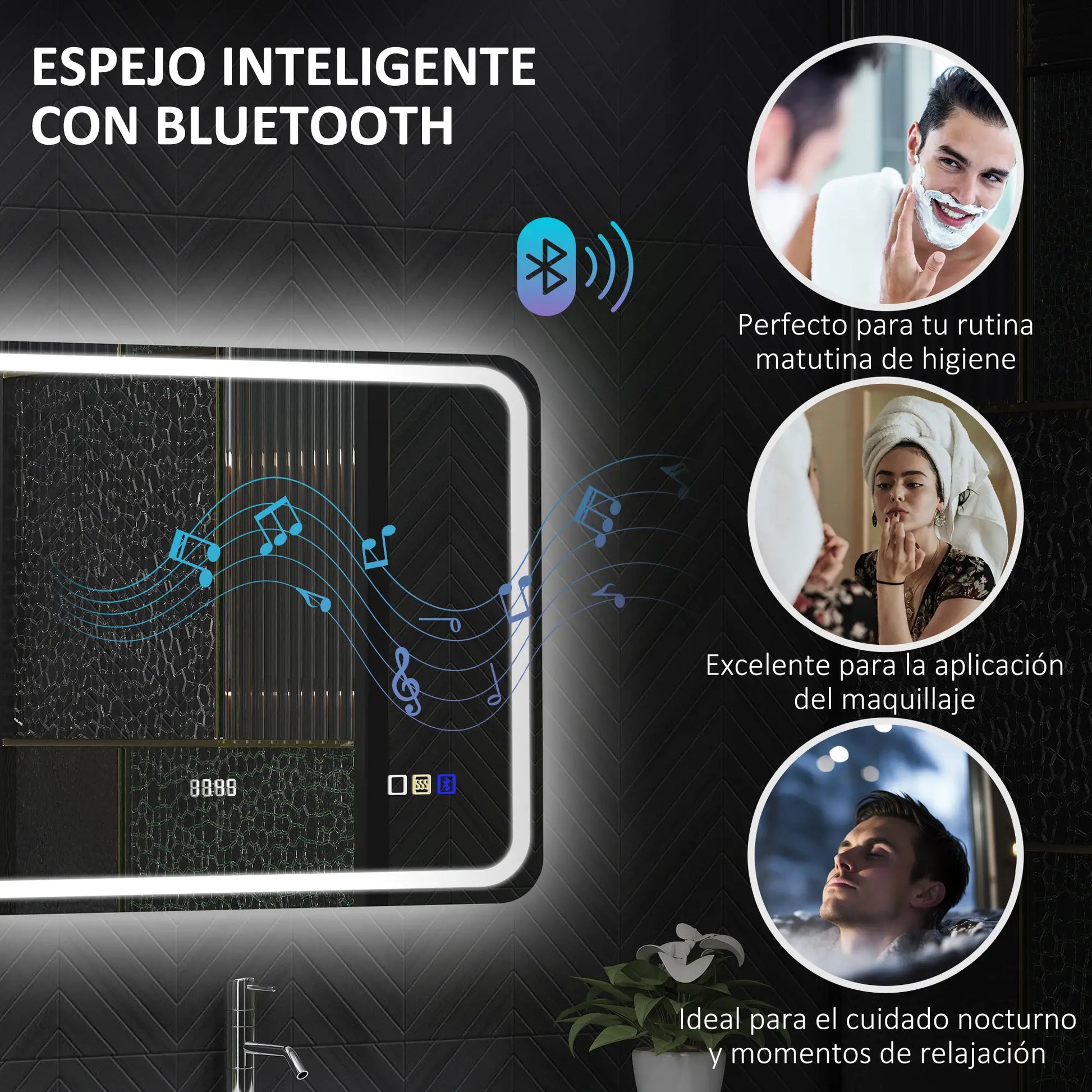 ESPEJO DE BAÑO LED AURIX SOUND 70X50 CON BLUETOOTH, RELOJ Y ANTIVAHO image 2