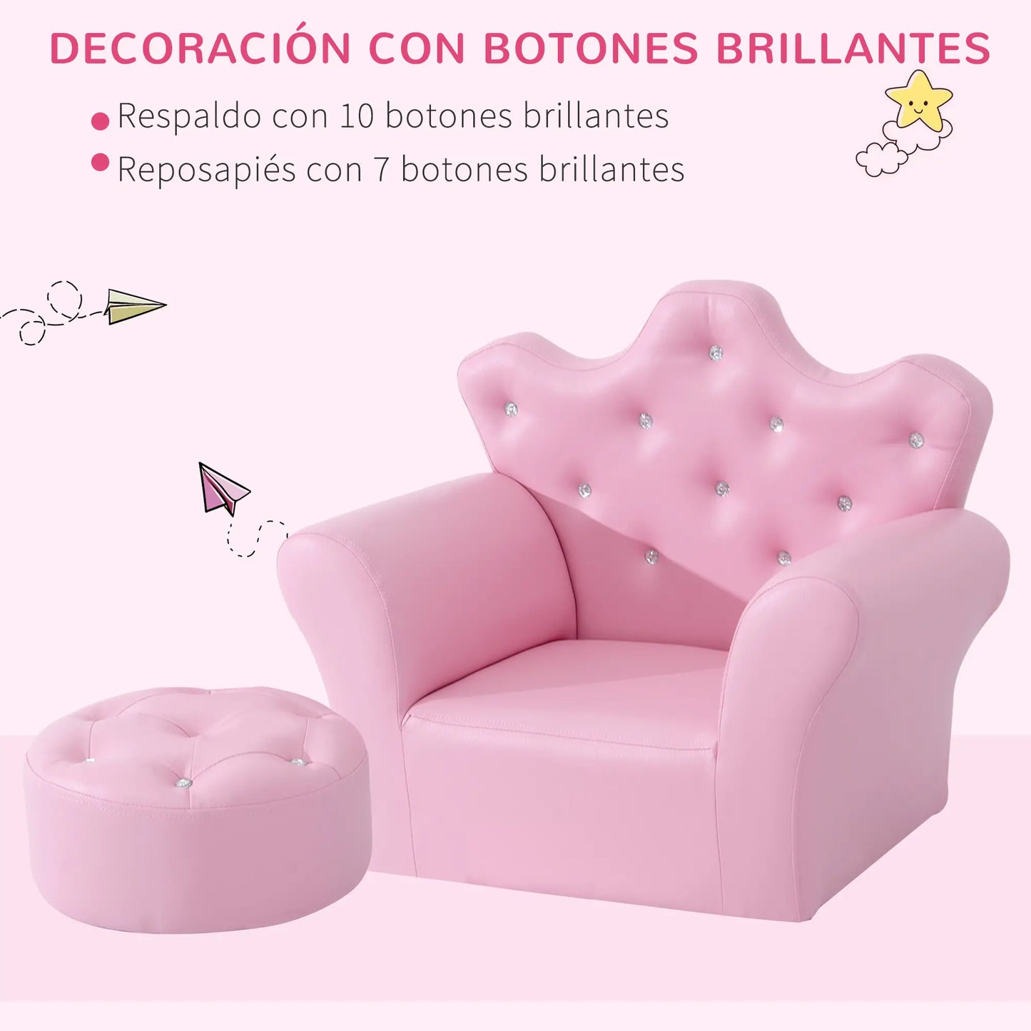 SILLÓN INFANTIL PRINCESS RELAX ROSA CON REPOSAPIÉS image 5