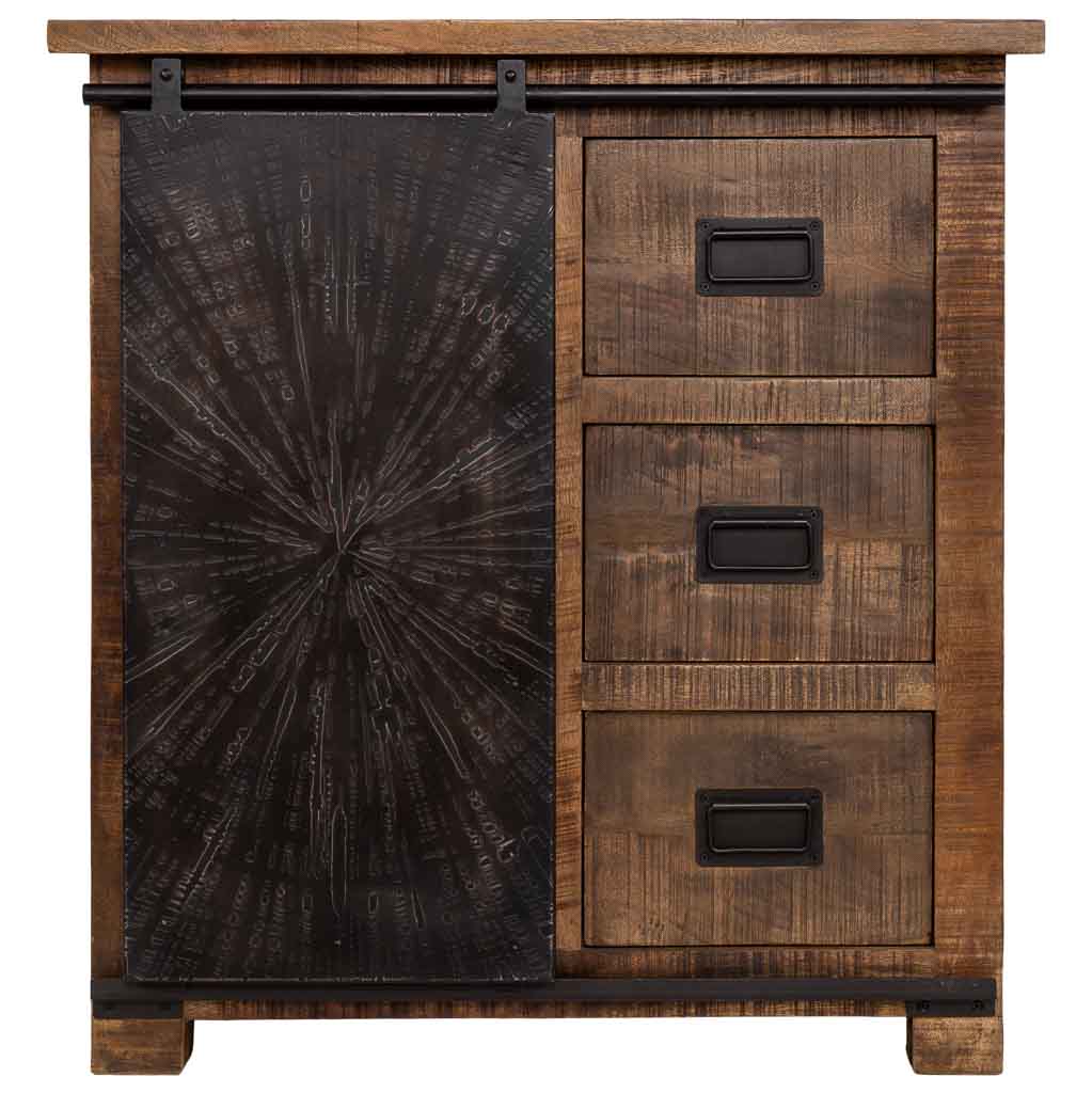 CÓMODA ÓXIDO ARTESANAL DE MADERA MACIZA CON PUERTA CORREDERA Y 3 CAJONES image 7