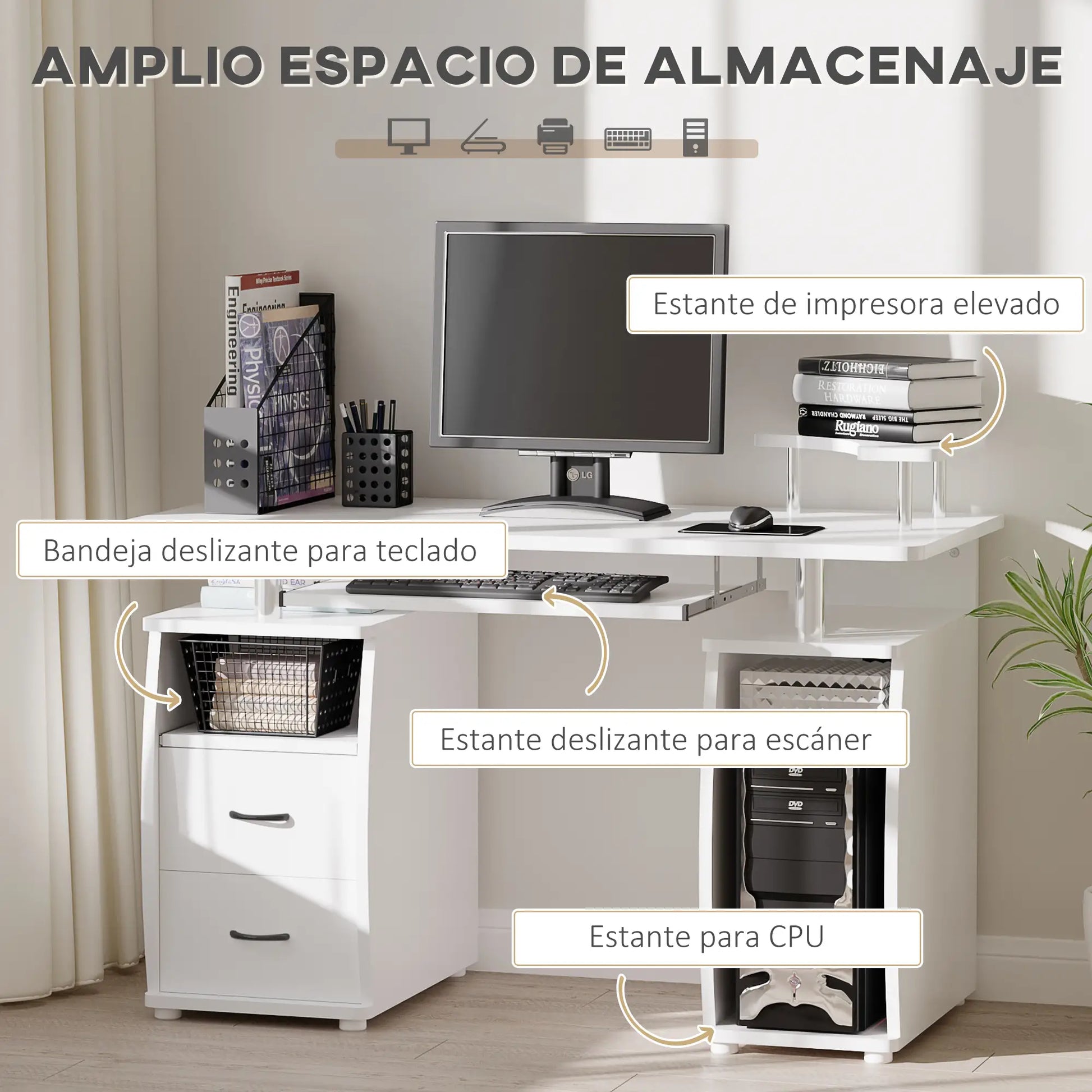 ESCRITORIO MULTIFUNCIÓN NOVA DESK CON ESTANTERÍAS Y CAJONES 120 CM image 3