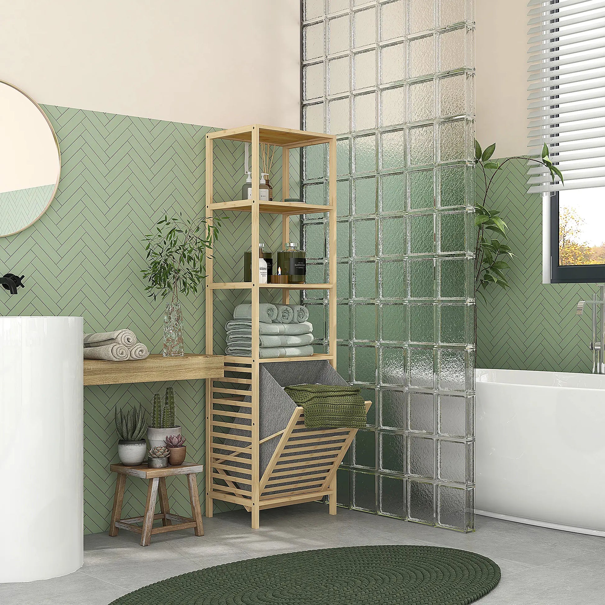 ESTANTERÍA DE BAÑO NATURAL BALENZA CON 3 ESTANTES Y CESTO PARA ROPA image 0