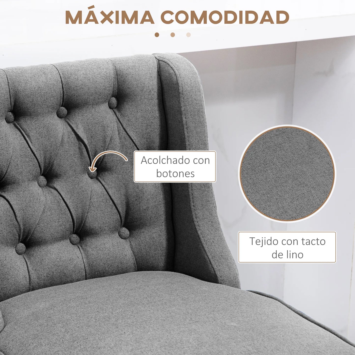 🪑 Juego de 2 Taburetes de Bar con Respaldo Giratorio 180° – Tapizados en Tela Gris con Patas de Madera de Caucho