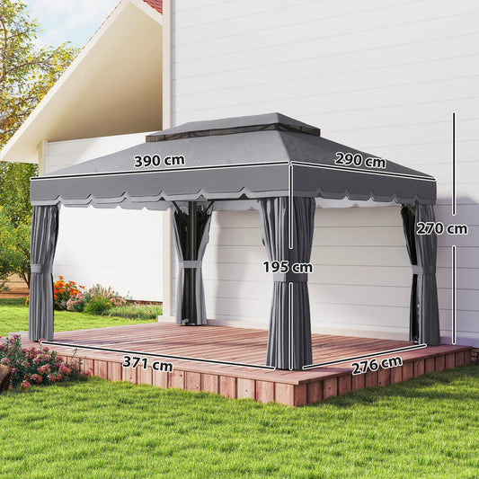 🌿 CENADOR DE JARDÍN “BRISALUX” 4x3m – DOBLE TECHO, CORTINAS Y MOSQUITERA