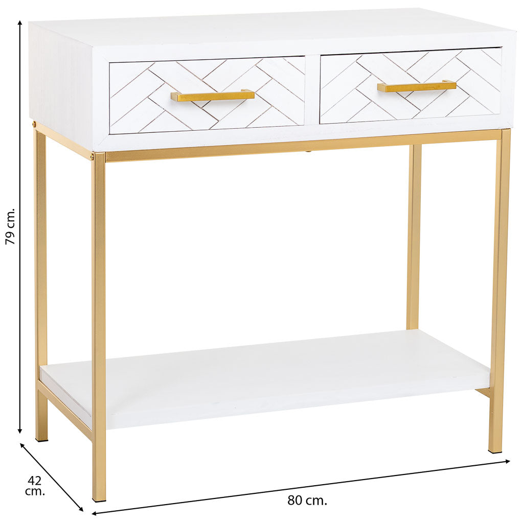 RECIBIDOR MARTA BLANCO CON 2 CAJONES DE MADERA Y METAL image 2
