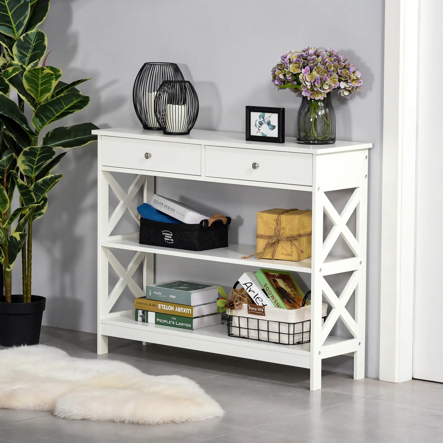 CONSOLA MODERNA BLANCA “X-LINE DOUBLE DRAWER” image 0
