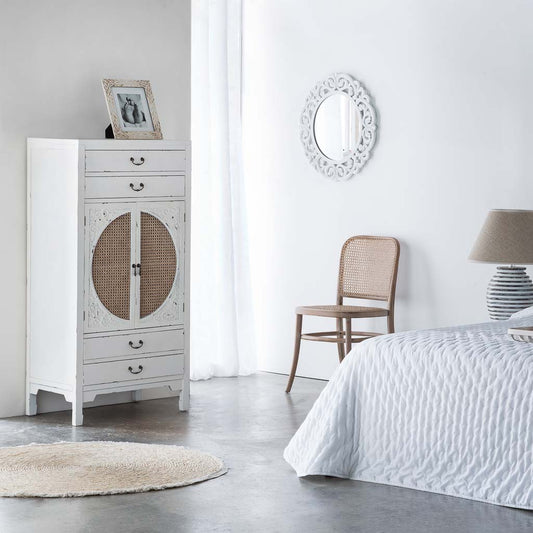 ARMARIO ALIKA DE MADERA Y RATÁN CON 4 CAJONES Y 2 PUERTAS BLANCO image 0