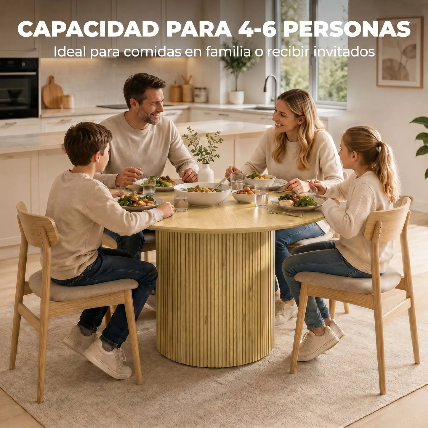 🪵 MESA DE COMEDOR REDONDA ROBLE 110 CM – DISEÑO MODERNO CON PEDESTAL ACANALADO