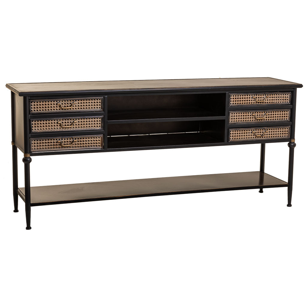 MUEBLE TV ALKA DE METAL MARRÓN CON 6 CAJONES Y HUECO CENTRAL image 1