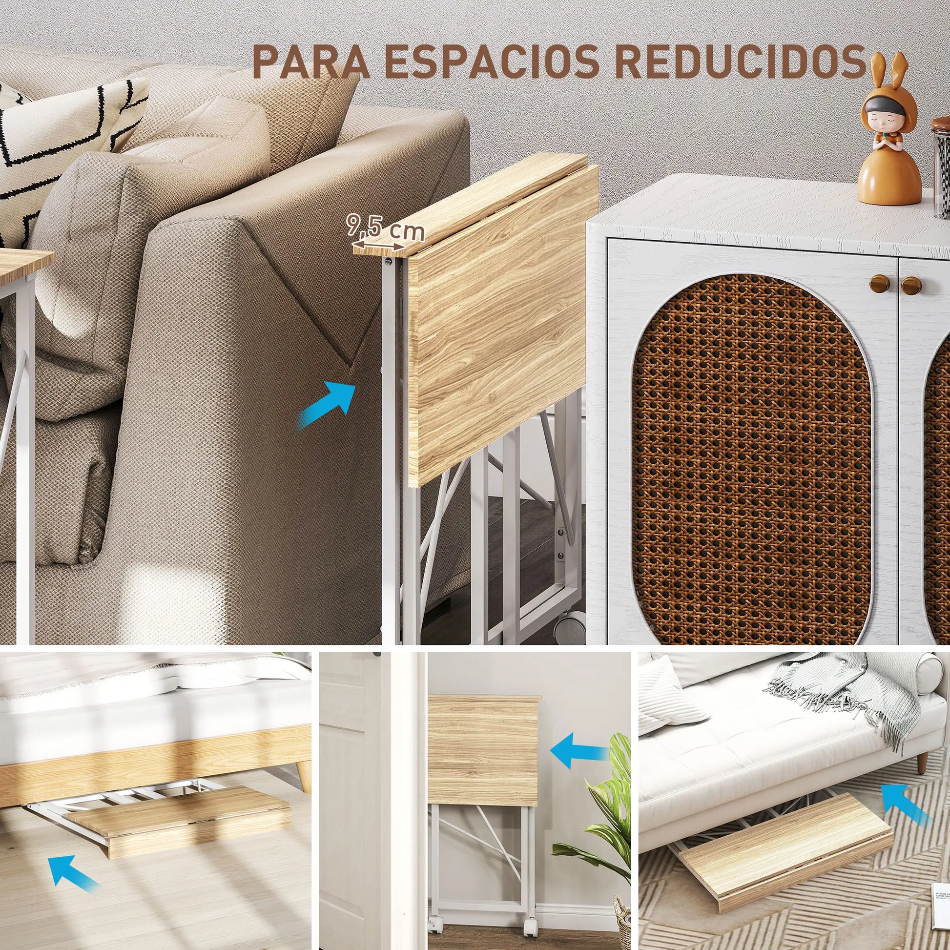 ESCRITORIO PLEGABLE CON RUEDAS FLEXIROLL 80x40 CM NATURAL Y BLANCO image 9
