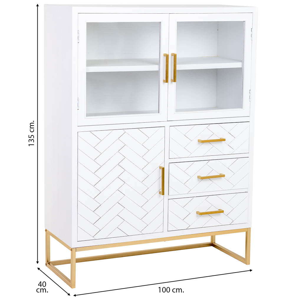 VITRINA MARTA DE MADERA BLANCA 3 PUERTAS Y 3 CAJONES image 3