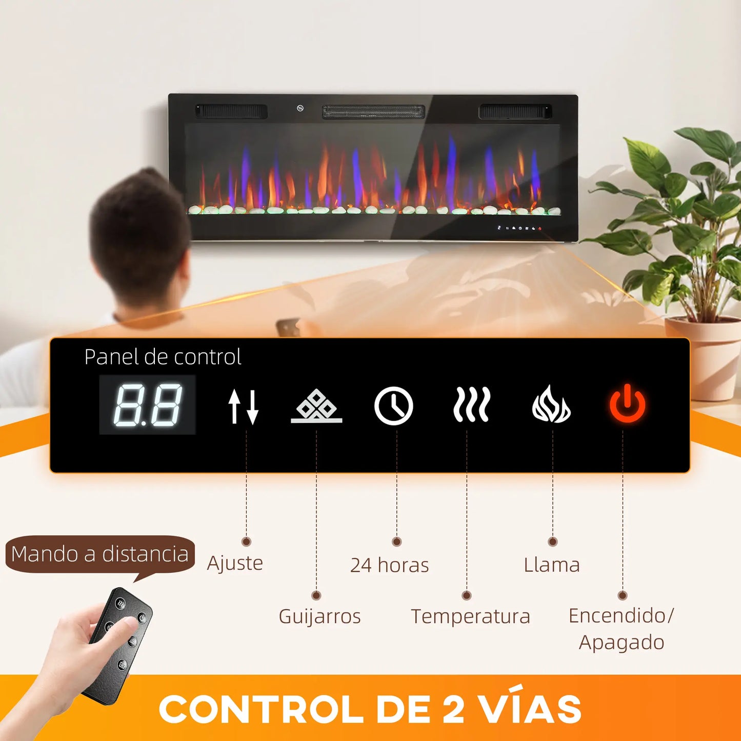 CHIMENEA ELÉCTRICA ULTRAFINA FLAMEVIEW 3D 1800W EMPOTRABLE/PARED 127 CM image 2