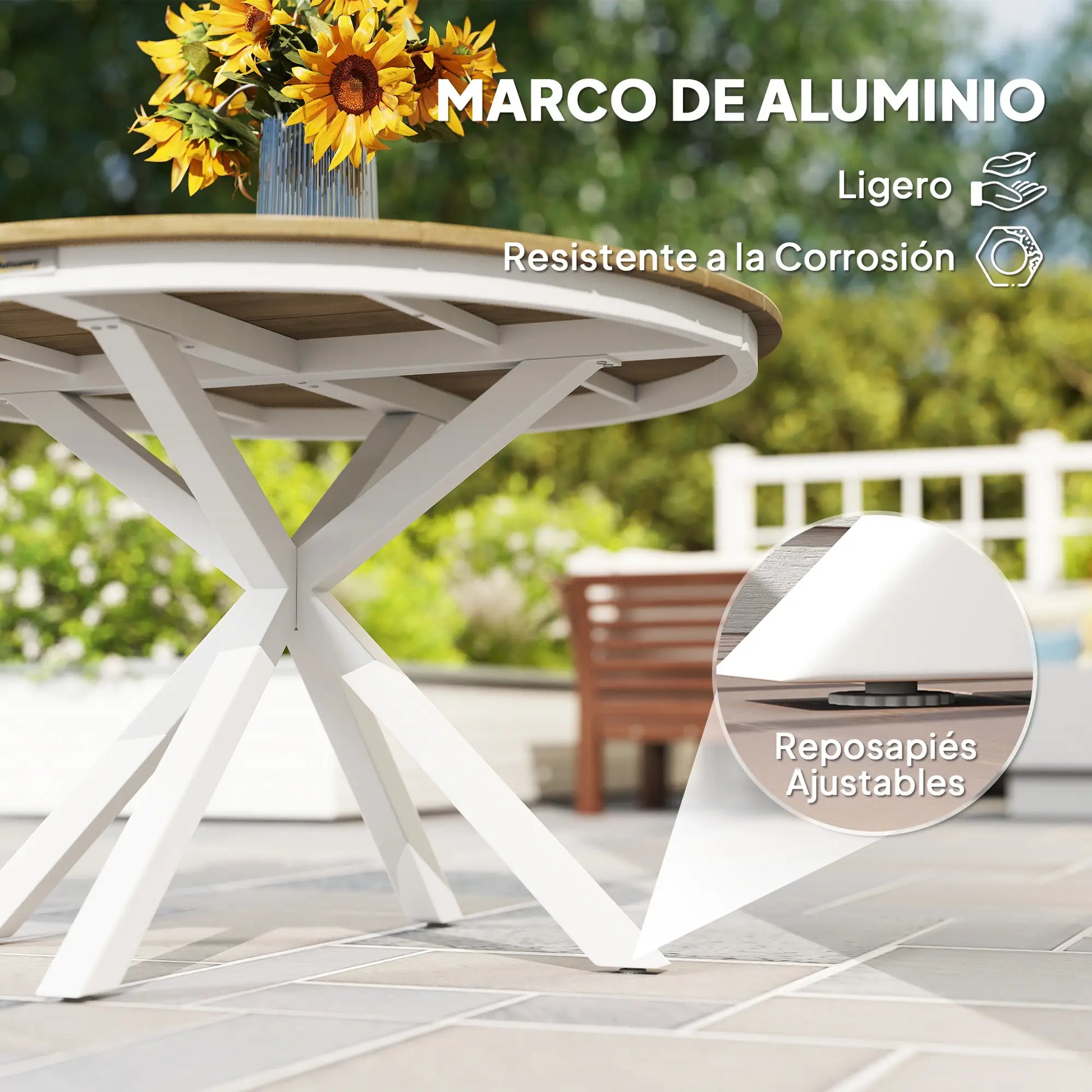MESA DE JARDÍN REDONDA ALUMINIO Y LAMAS TEKAGARDEN Ø118 image 8