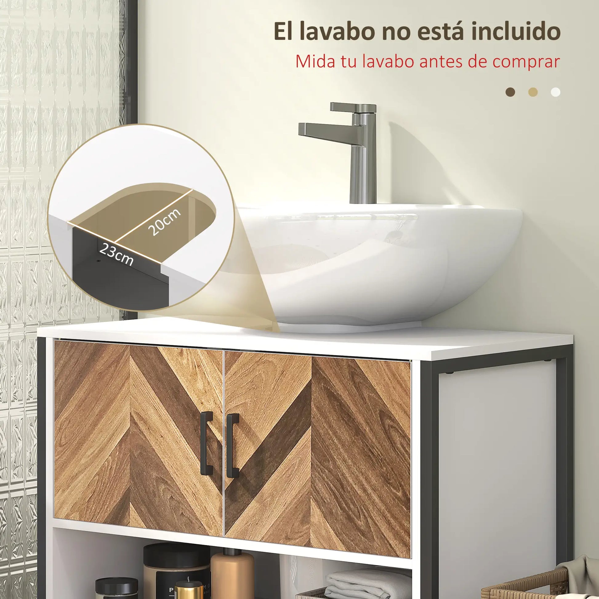 MUEBLE BAJO LAVABO LUNARA 80 CREMA Y NOGAL image 3
