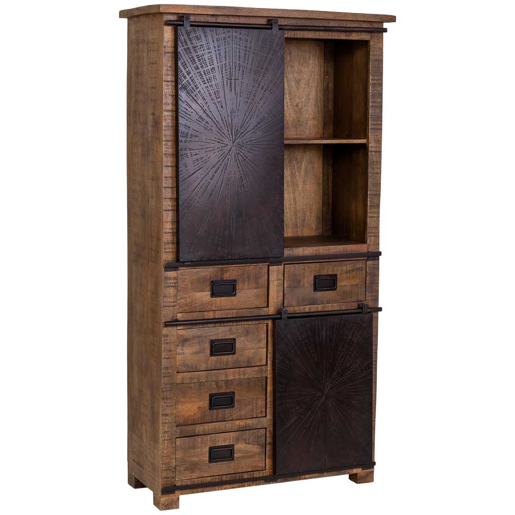 ARMARIO ÓXIDO ARTESANAL DE MADERA MACIZA CON 5 CAJONES Y 2 PUERTAS image 0