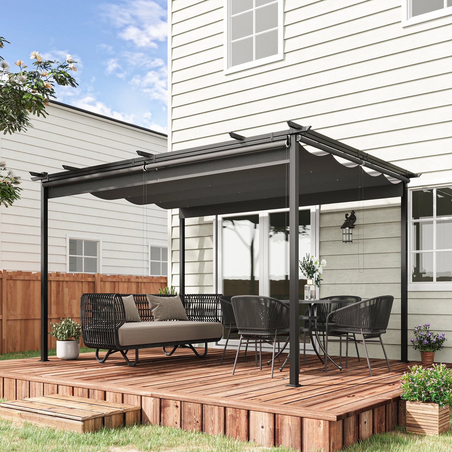 PÉRGOLA DE JARDÍN SOMBRA NOVA 4X3 CON TECHO RETRÁCTIL Y 4 CORTINAS image 6