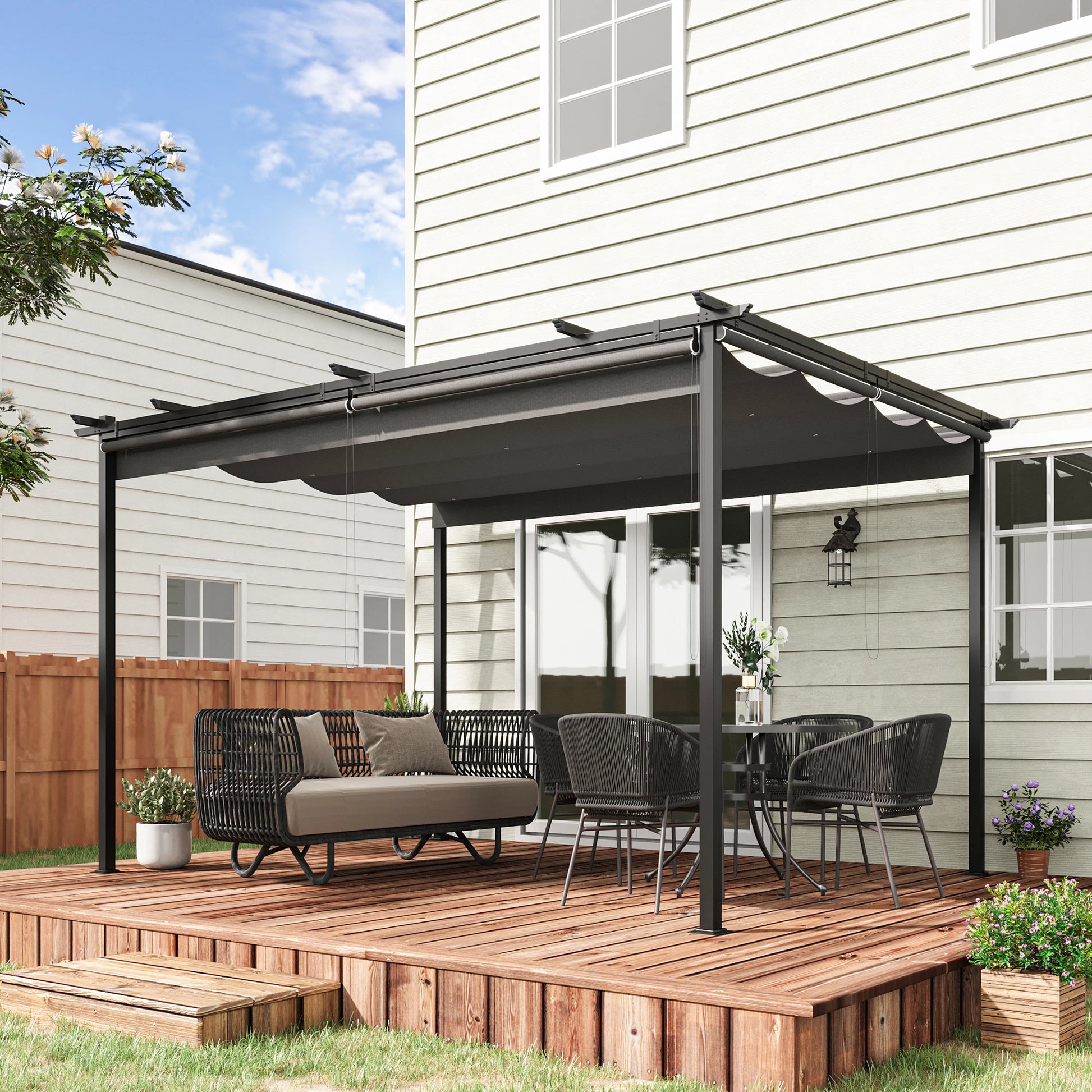 PÉRGOLA DE JARDÍN SOMBRA NOVA 4X3 CON TECHO RETRÁCTIL Y 4 CORTINAS image 6