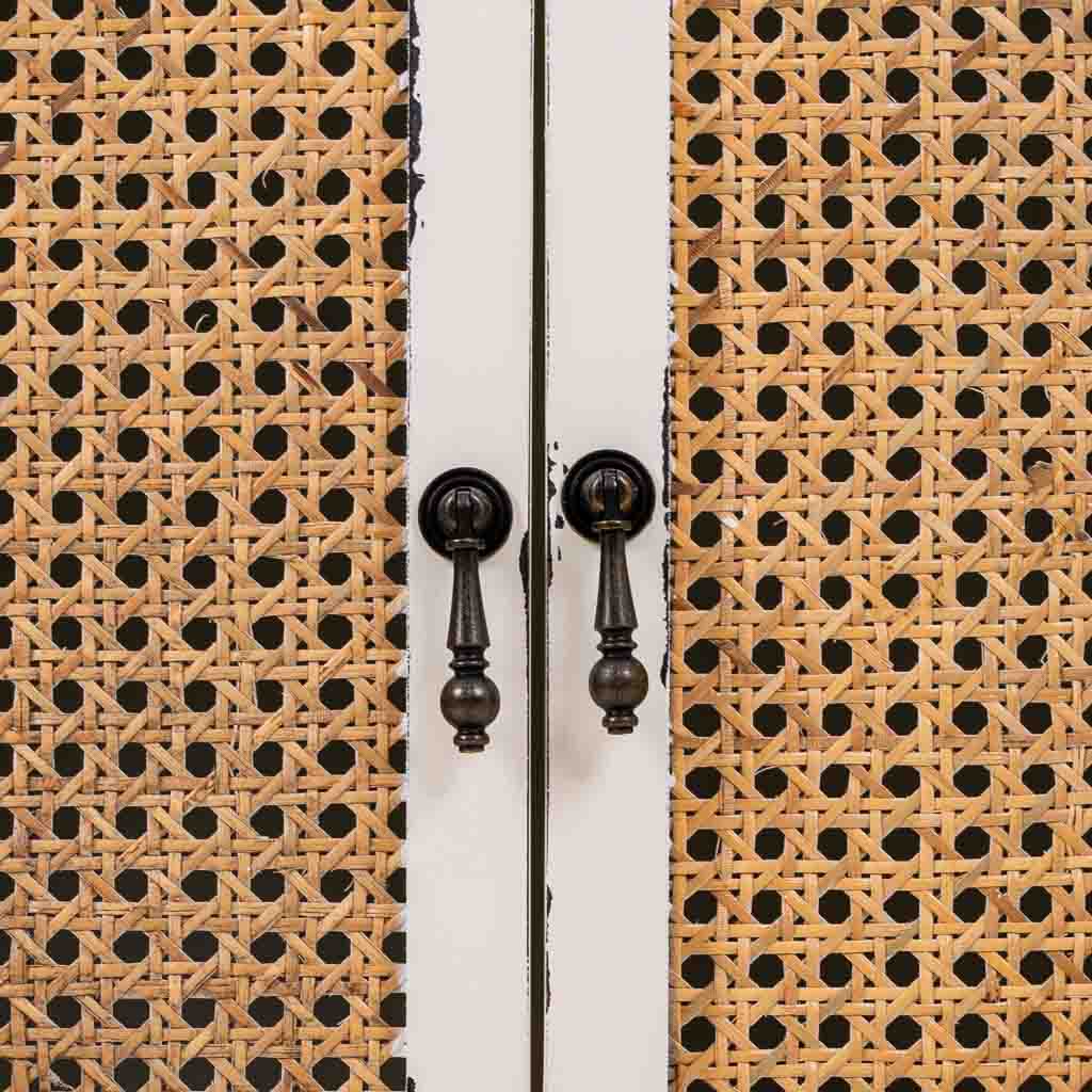 MESITA DE NOCHE ALIKA DE MADERA Y RATÁN CON 2 PUERTAS BLANCO image 4