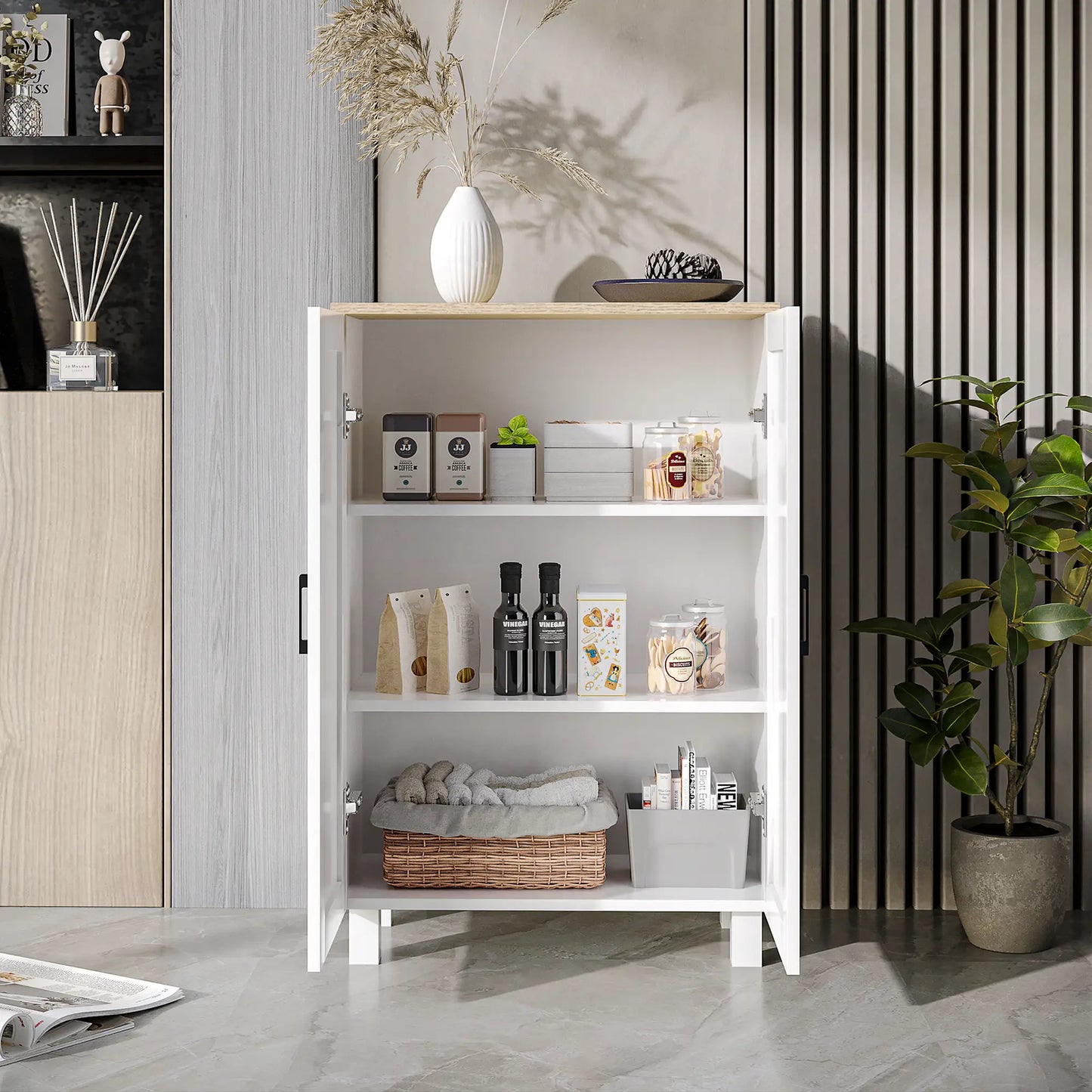 🗄️ MUEBLE AUXILIAR MODERNO 60 CM CON 2 PUERTAS Y ESTANTE AJUSTABLE – BLANCO O NEGRO