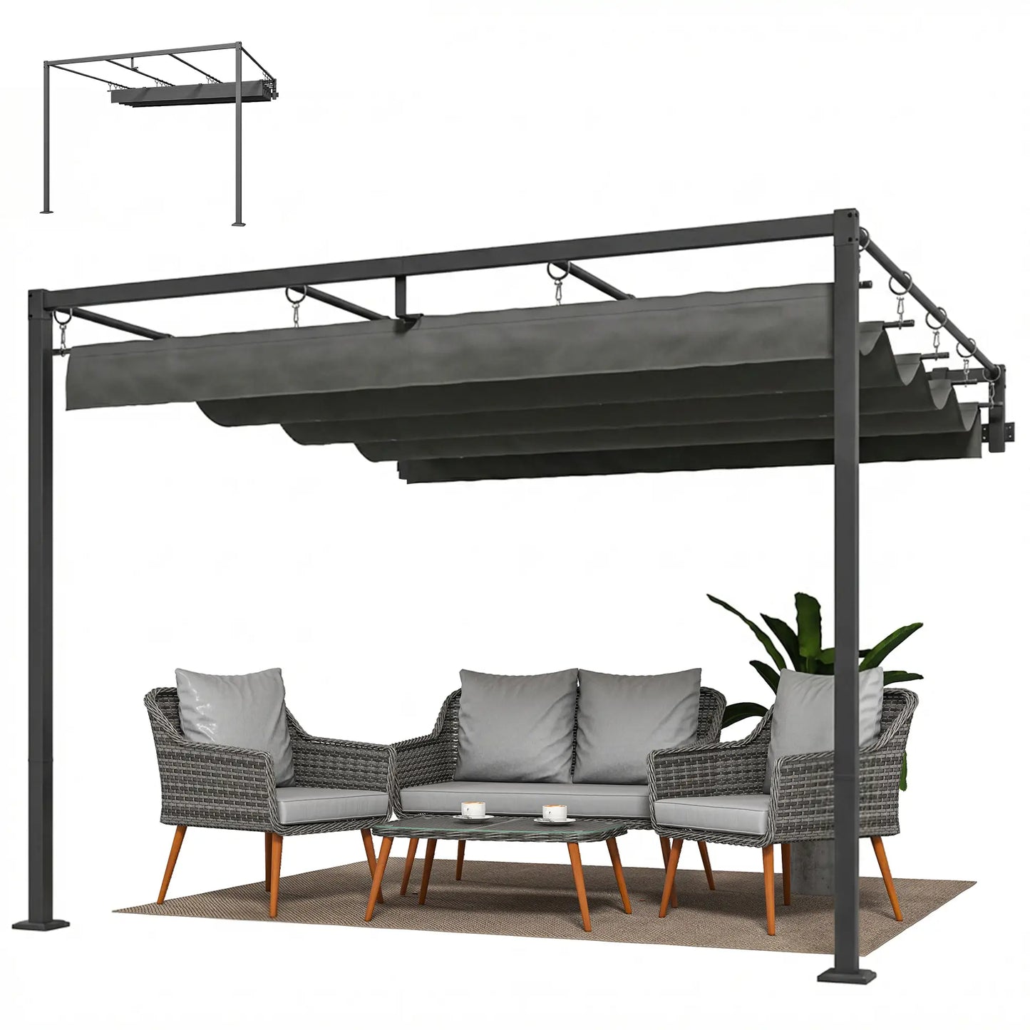 🌿 PÉRGOLA DE PARED “URBANOVA” 3x3m – TECHO RETRÁCTIL Y DISEÑO MODERNO