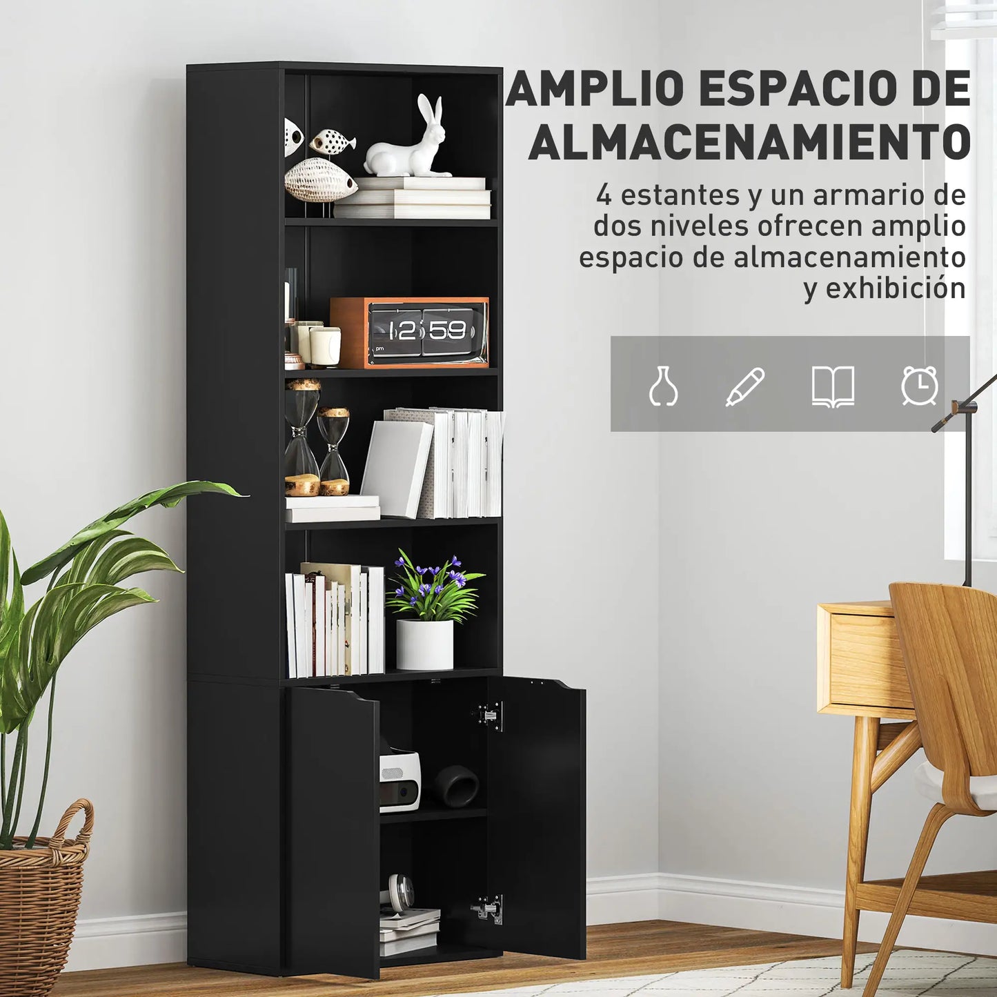 📚 Librería Vertical NEXUS – 6 Niveles con Puerta 180 cm