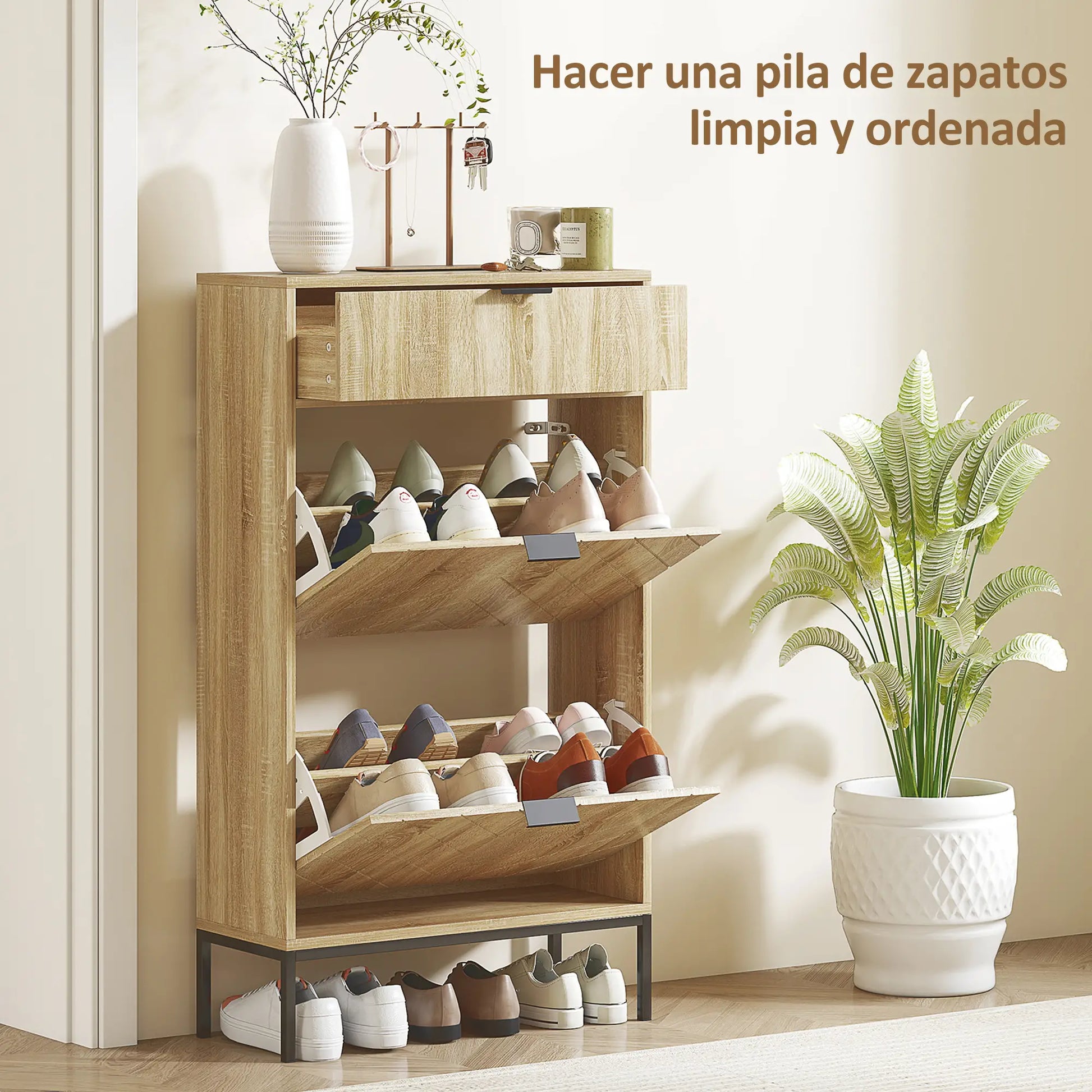 ZAPATERO DE ENTRADA MODELO CHEVRON ROBLE image 1