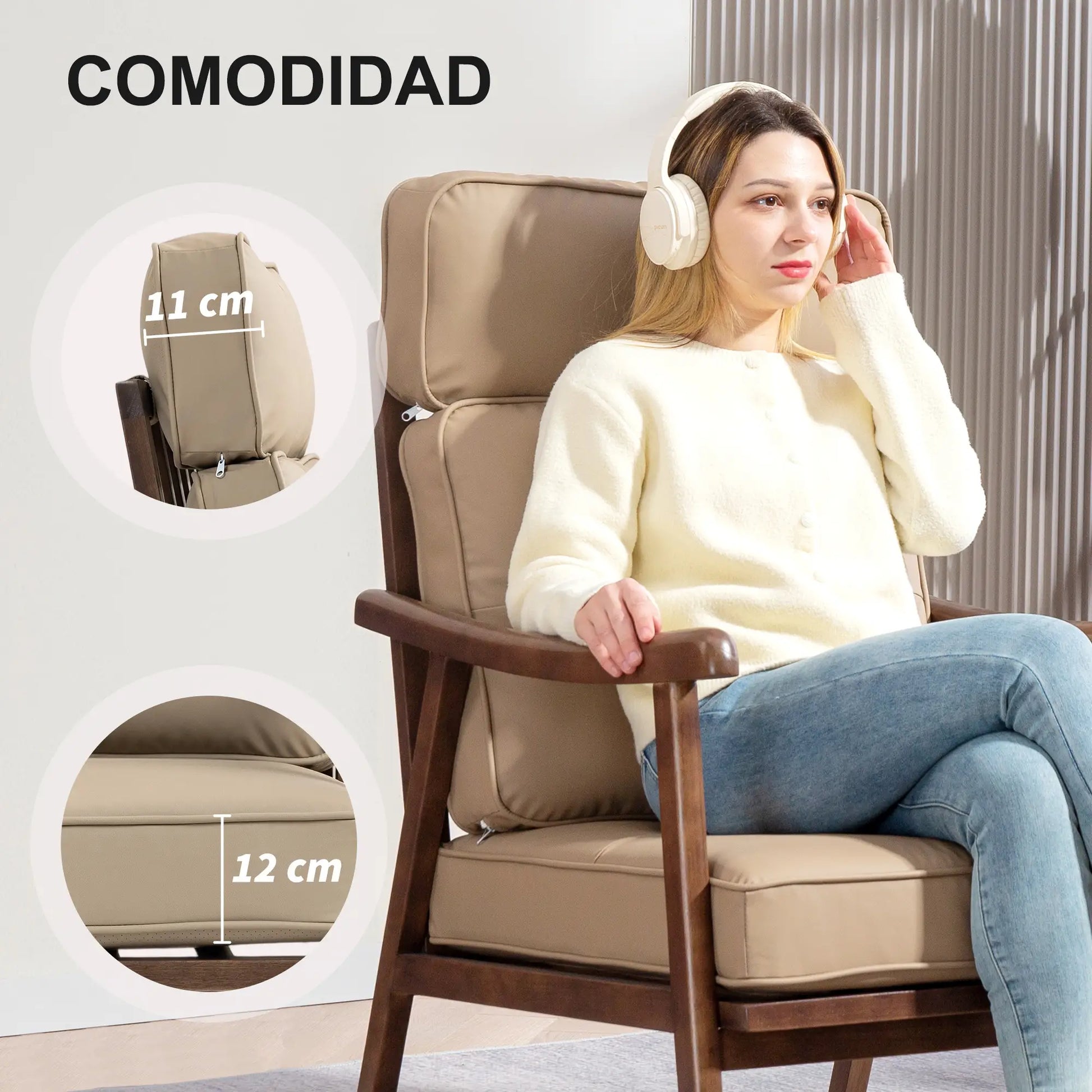 SILLÓN MODELO NOGAL KHAKI – SILLÓN TAPIZADO EN PU image 5