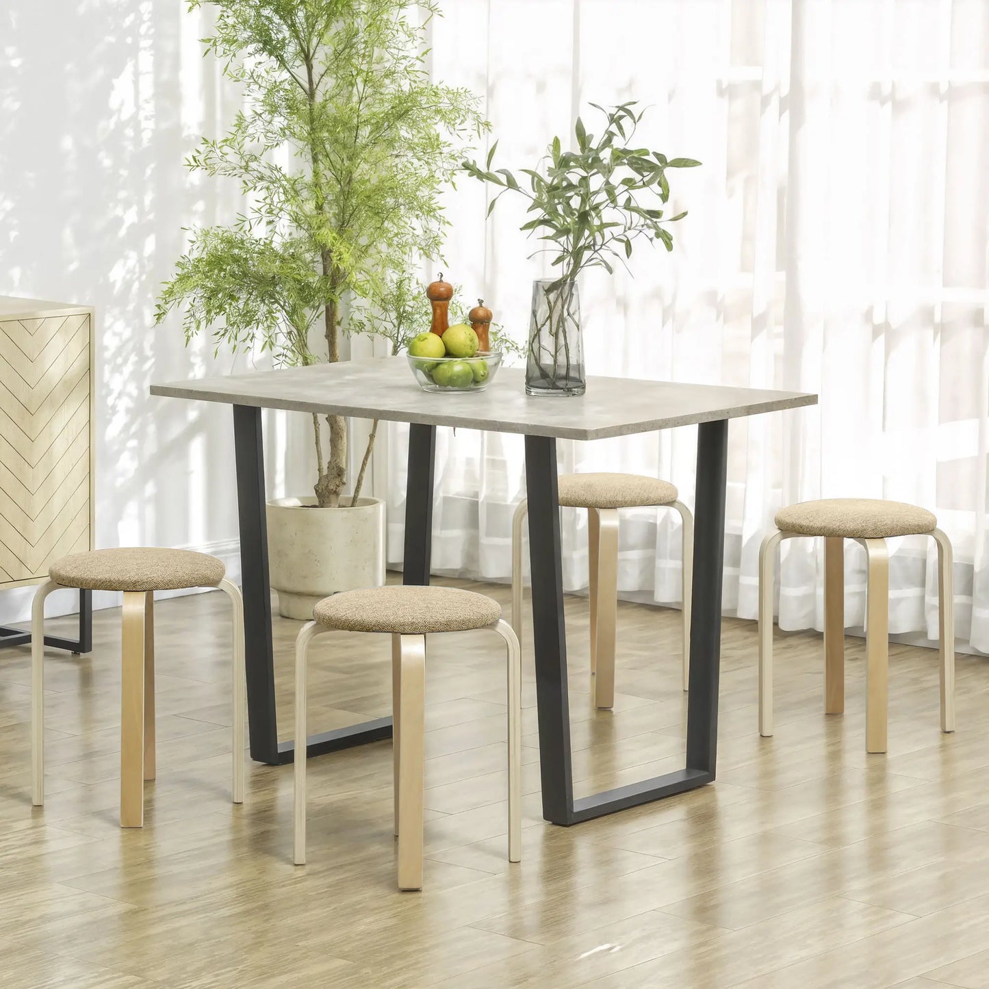 JUEGO DE 4 TABURETES APILABLES DE MADERA CON ASIENTO ACOL CAQUI – MODELO KENIA image 5