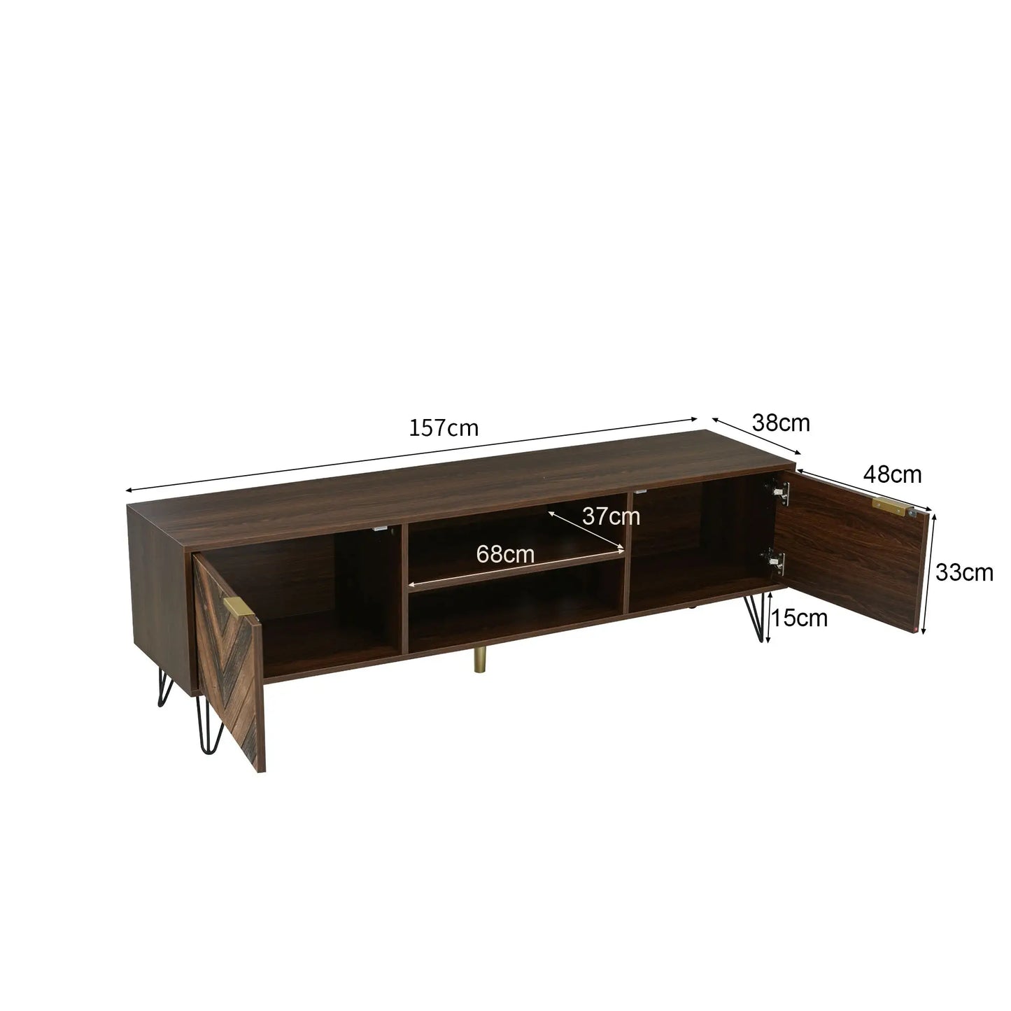 Mueble TV Móvil Natural con Puertas de Madera Maciza y Patas de Hierro image 8