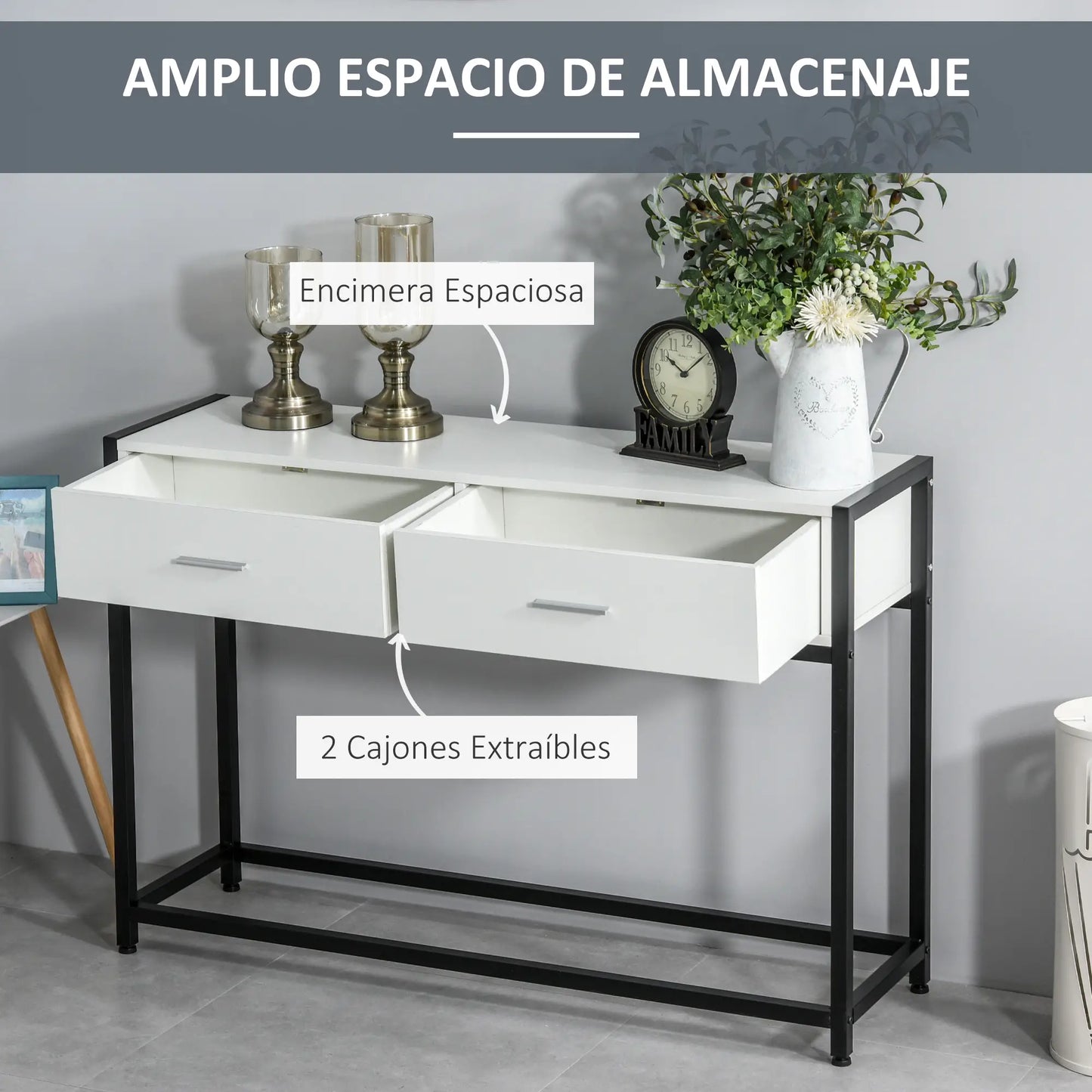 CONSOLA MODERNA BLANCO & NEGRO “MINIMAL CROSS DOUBLE DRAWER” image 6