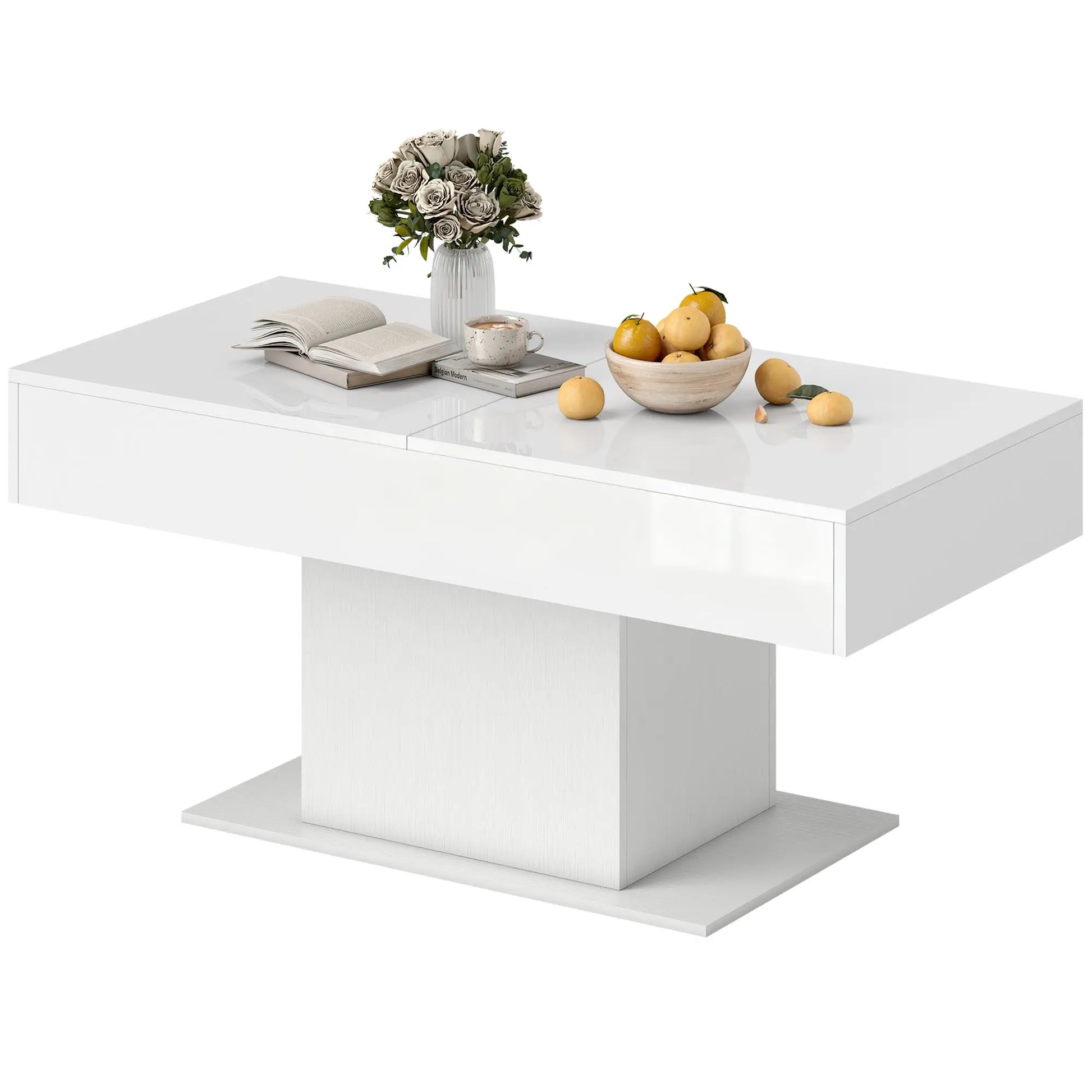 MESA EXTENSIBLE BLANCO BRILLANTE CON ALMACENAJE image 0