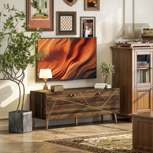 Mueble TV Moderno Marrón 130 cm con Patas Doradas image 0