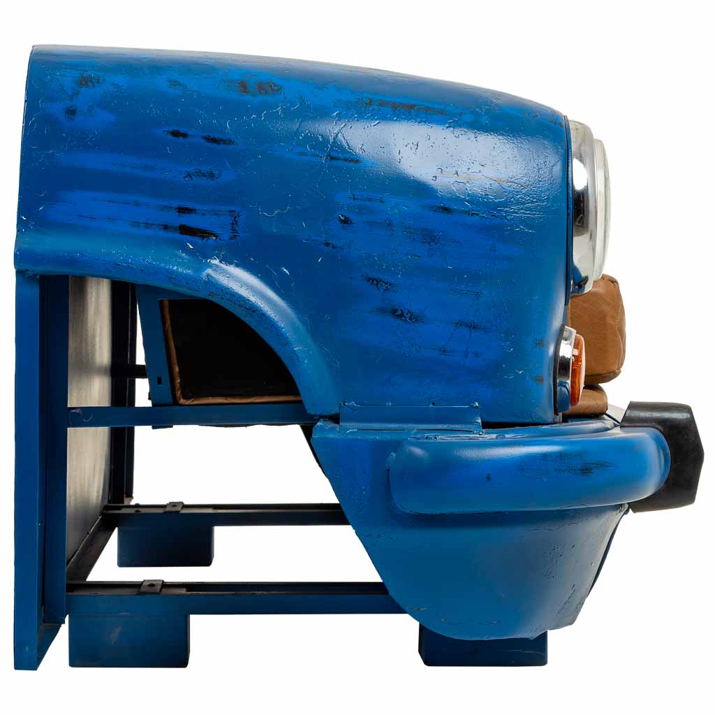 SOFÁ COCHE INDUSTRIAL AZUL & CUERO MARRÓN image 4