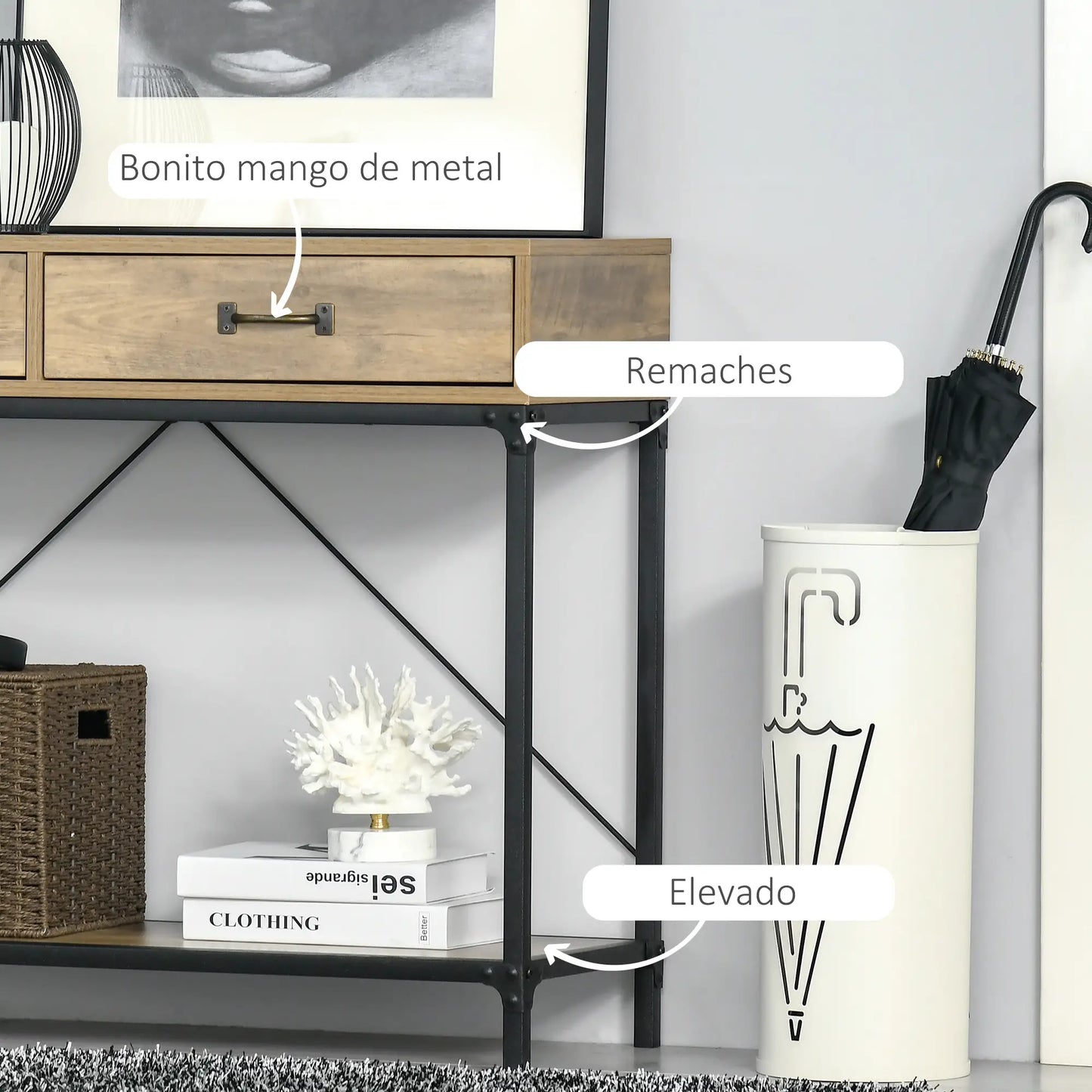 Mesa de Recibidor Vintage con 2 Cajones y Estante image 7