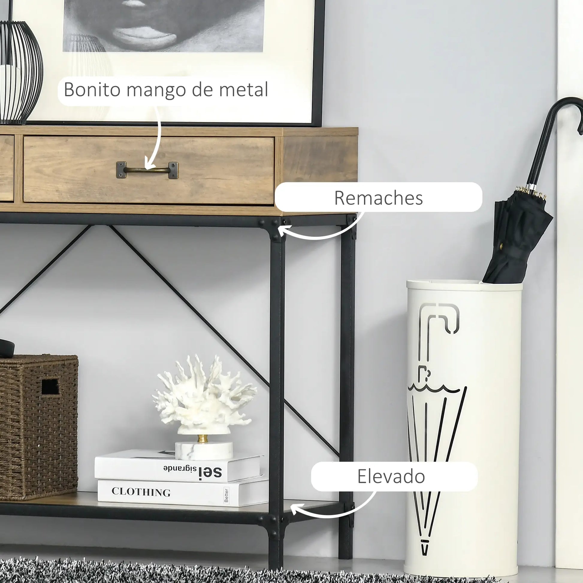 Mesa de Recibidor Vintage con 2 Cajones y Estante image 7