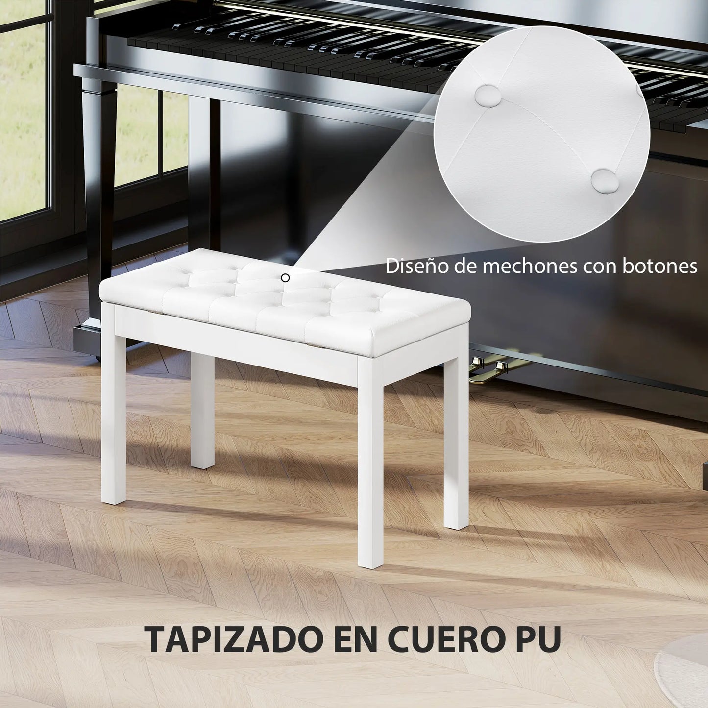 BANQUETA DE PIANO ARMONÍA BLANCA CON ALMACENAMIENTO image 4