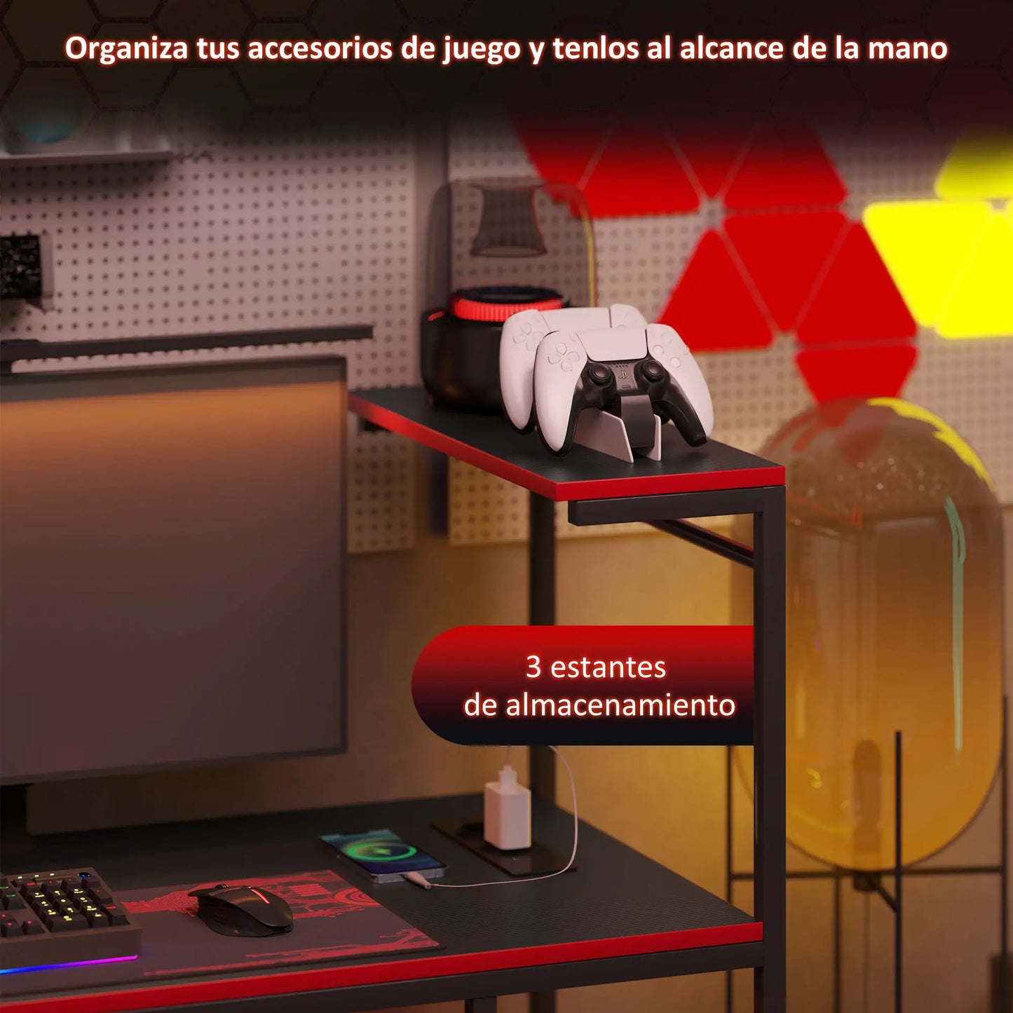 ESCRITORIO GAMING NEXUS CARBON RGB 110 CON LUCES LED image 9