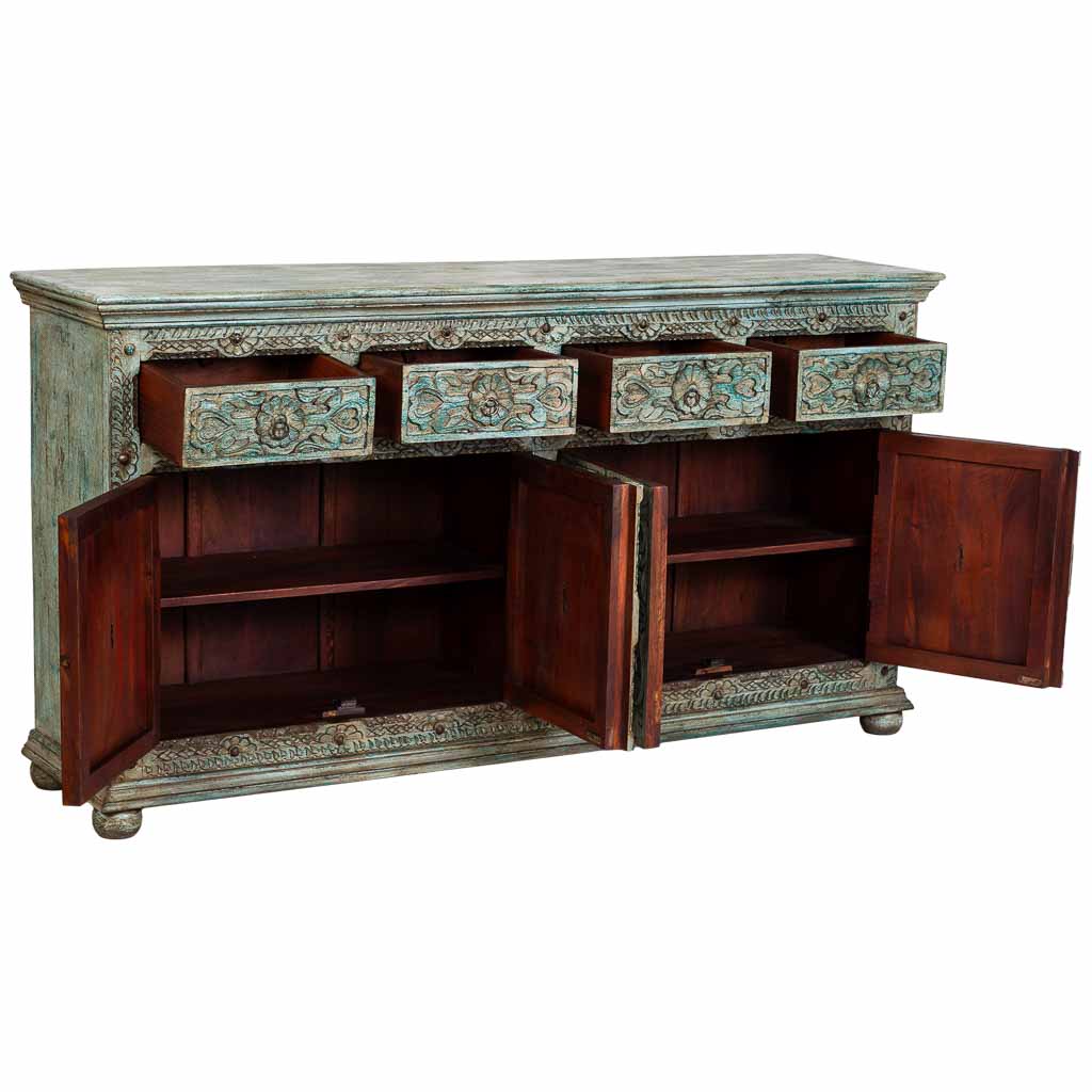 APARADOR DALIAN AQUA GREEN CARVED ARTESANAL image 1