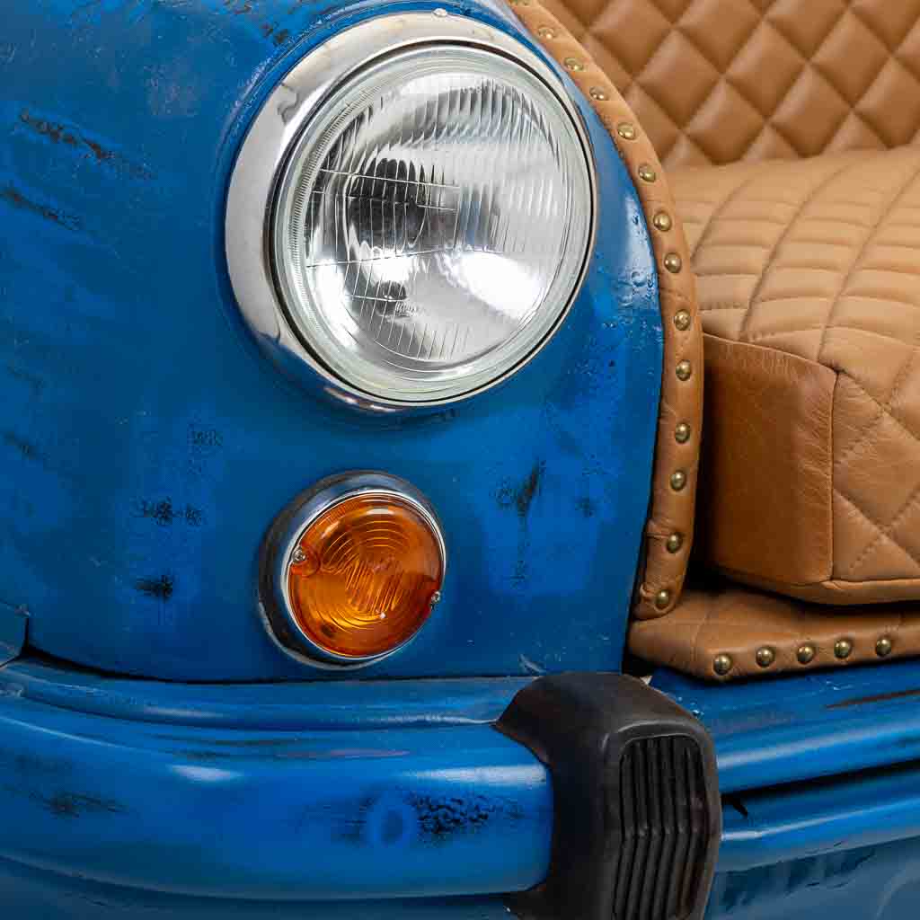 SOFÁ COCHE INDUSTRIAL AZUL & CUERO MARRÓN image 5