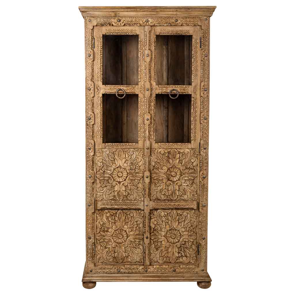 VITRINA DALIAN MARRÓN ARTESANAL DE MADERA Y CRISTAL image 3