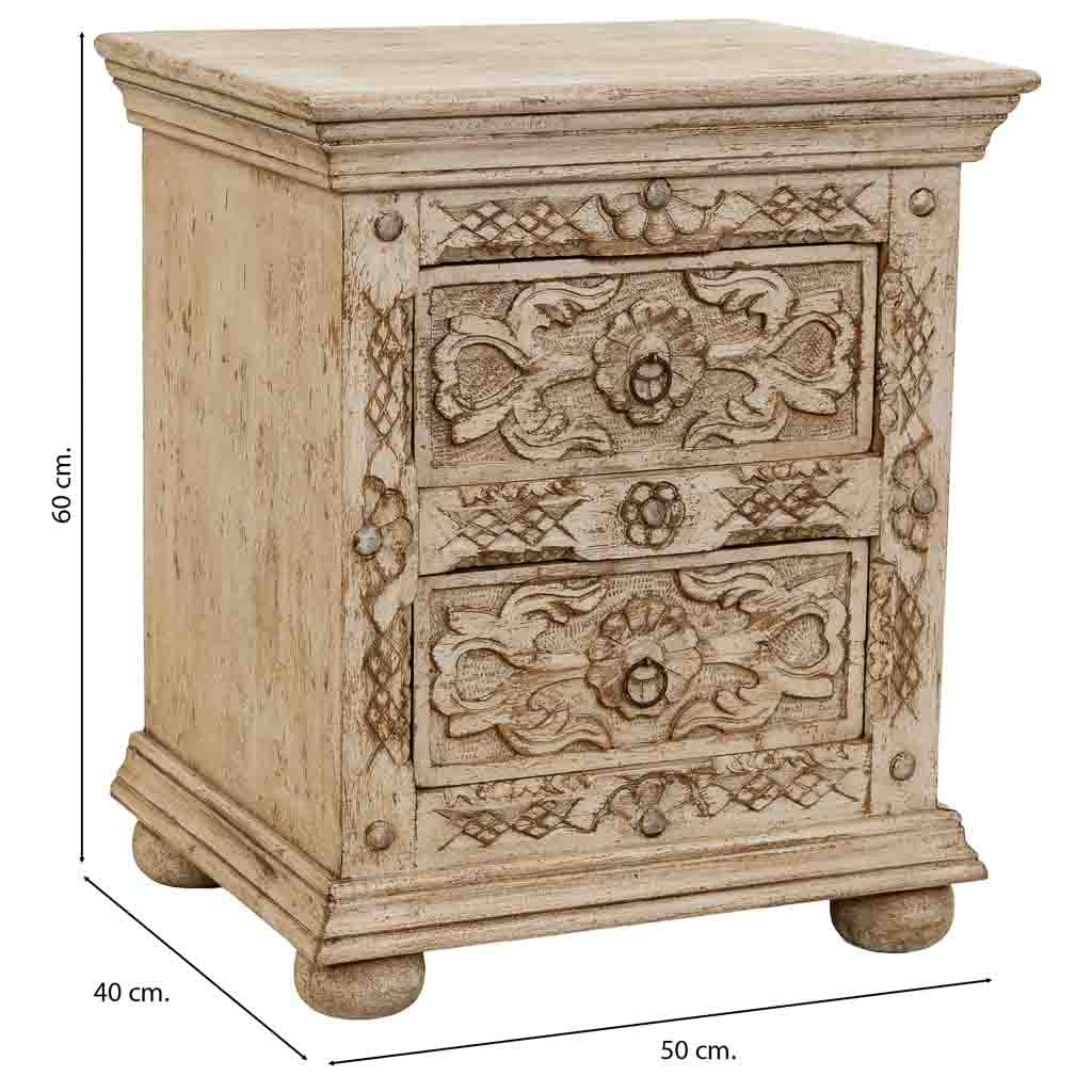 MESITA DALIAN ARTESANAL BEIGE DE MADERA CON 2 CAJONES image 3