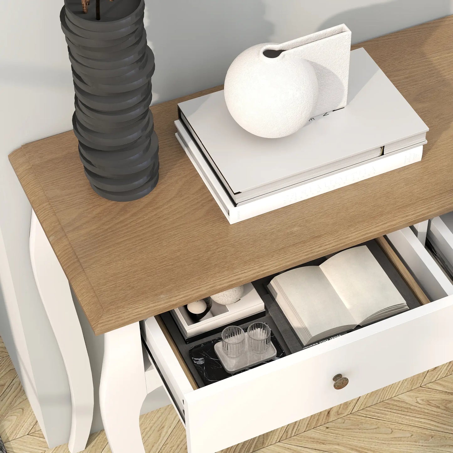 CONSOLA FRANCESA BLANCA “PARISIAN ELEGANCE DOUBLE DRAWER” image 7