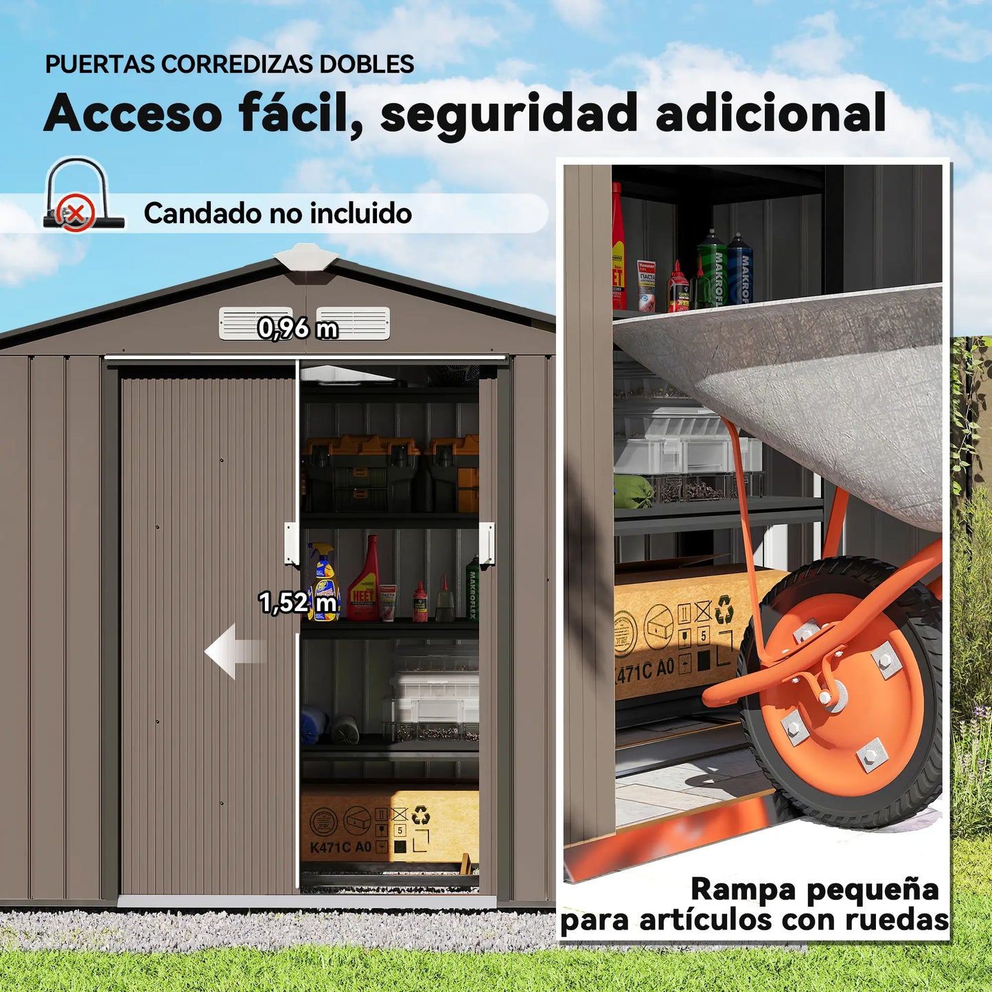 CASETA DE JARDÍN EXTERIOR DE ACERO 213×130×185 CM MARRÓN image 8