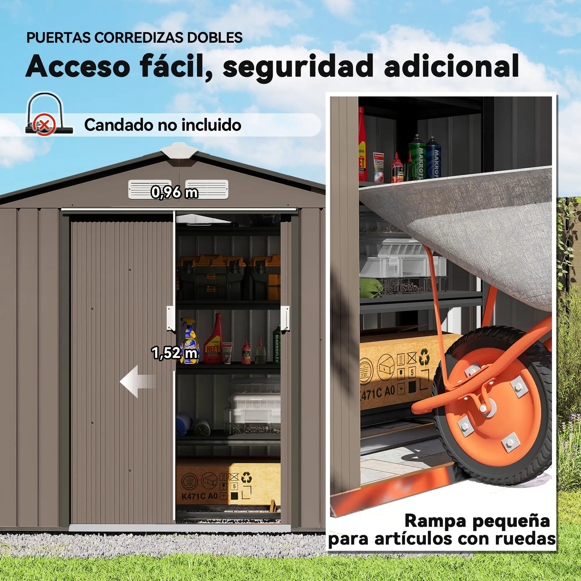 CASETA DE JARDÍN EXTERIOR DE ACERO 213×130×185 CM MARRÓN image 8