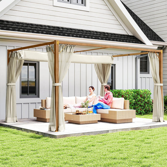 🌿 PÉRGOLA DE JARDÍN “NATURSHADE” 4x3m – RETRÁCTIL CON MOSQUITERAS Y EFECTO MADERA