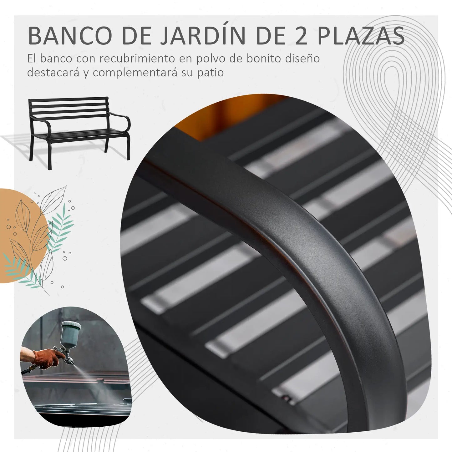 🌿 BANCO DE JARDÍN “MODELO URBAN CLASSIC” – 2 PLAZAS METAL NEGRO ELEGANTE