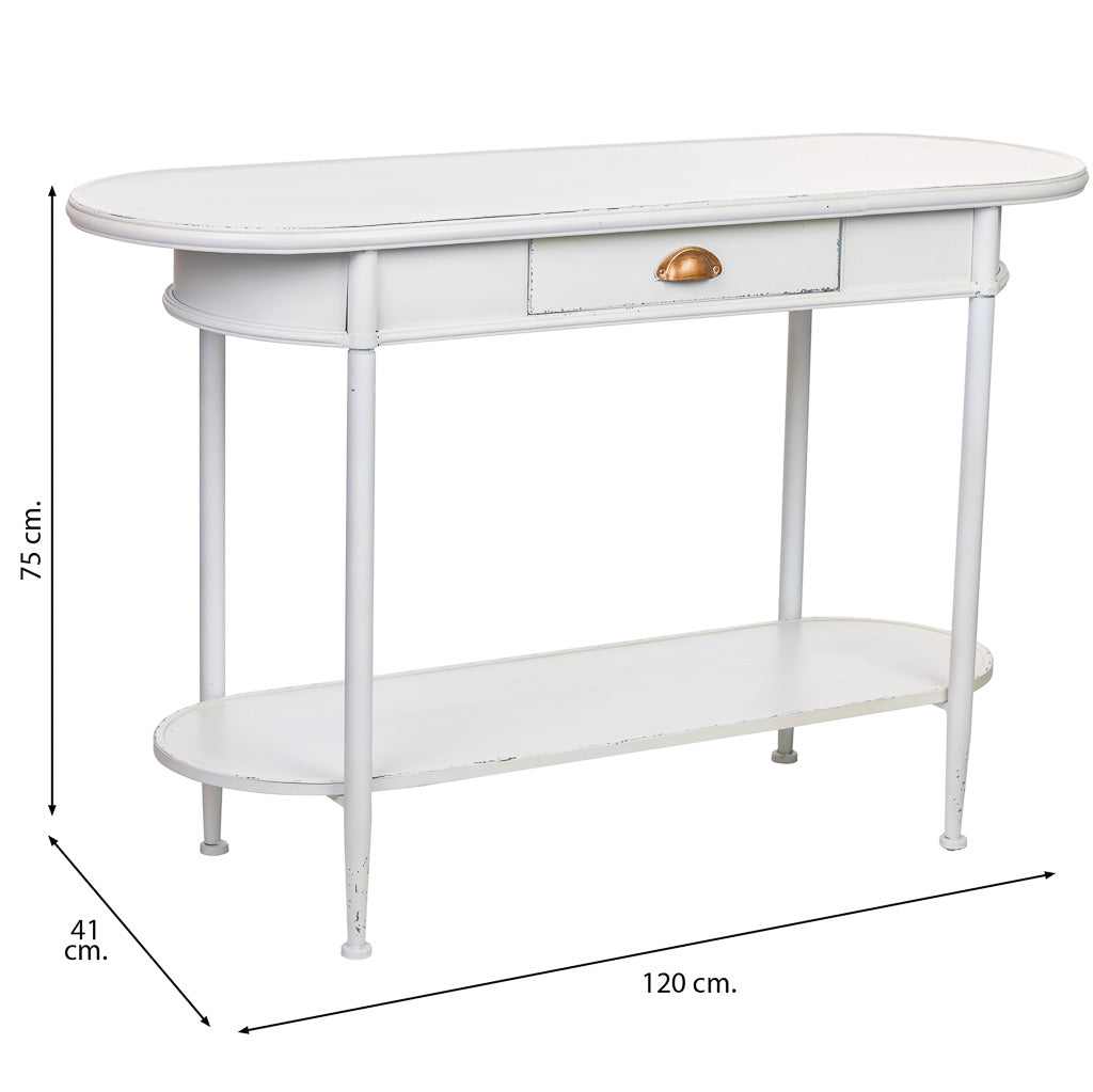 KIT RECIBIDOR ALKA DE METAL BLANCO ENVEJECIDO 1 CAJÓN + 1 BALDA image 2