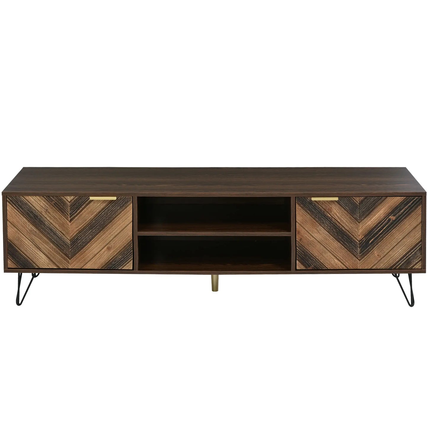 Mueble TV Móvil Natural con Puertas de Madera Maciza y Patas de Hierro image 2