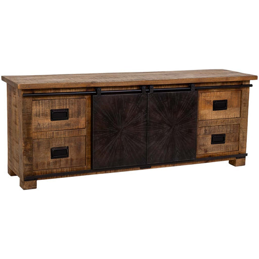 APARADOR ÓXIDO ARTESANAL DE MADERA MACIZA CON PUERTAS CORREDERAS Y 4 CAJONES image 0