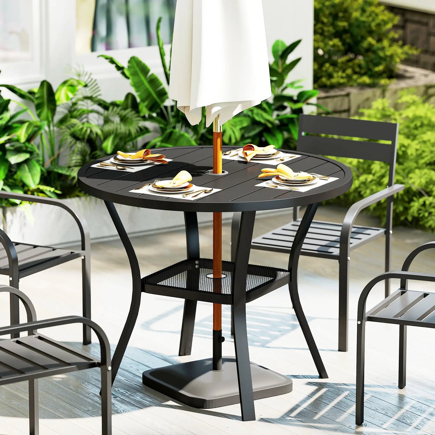 MESA DE COMEDOR EXTERIOR REDONDA BLACK SHADE Ø90 CM – CON ORIFICIO PARA SOMBRILL image 0